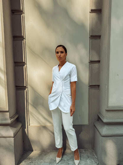 Halat medical damă Euphoria Short Sleeve alb PearlMED