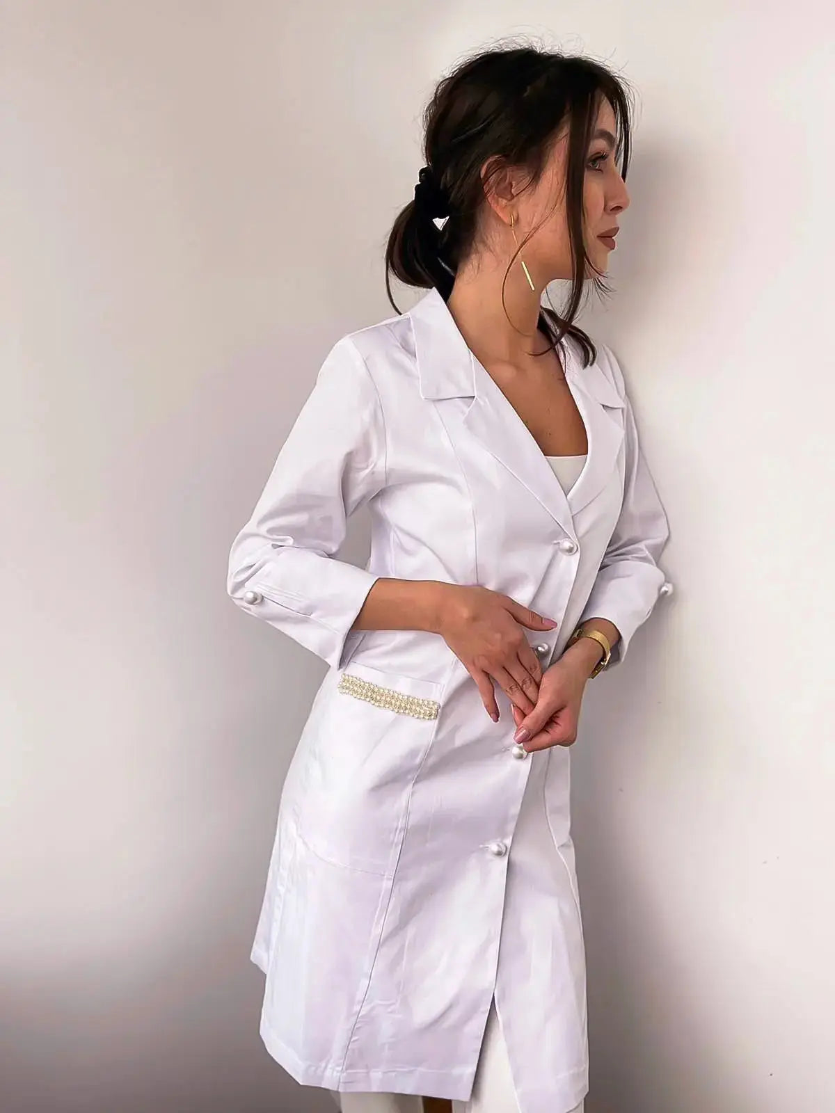 Halat medical damă Felicity alb PearlMED
